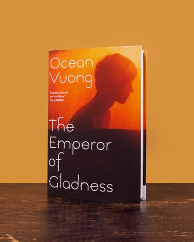 Book cover: "The Emperor of Gladness" by Ocean Vuong, with a silhouetted face.