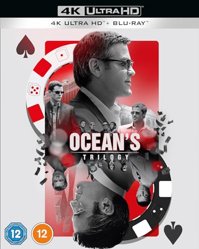 Blu-ray cover for "Ocean's Trilogy" featuring cast portraits and casino imagery.