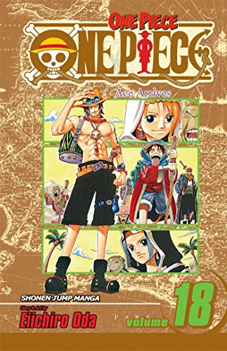 One Piece manga volume 18 cover featuring Ace, Luffy, and other characters on map background.