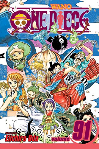 Colorful manga cover with characters and title One Piece Vol 91 in bold letters.