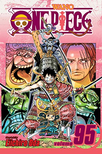 Cover art for One Piece volume 95 featuring Luffy and various characters in Wano.