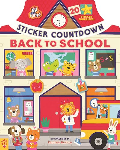 Colorful illustrated children’s book cover with animal characters and a schoolhouse.
