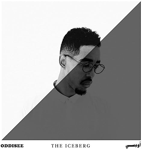 Black and white portrait of Oddisee split diagonally with geometric shapes.