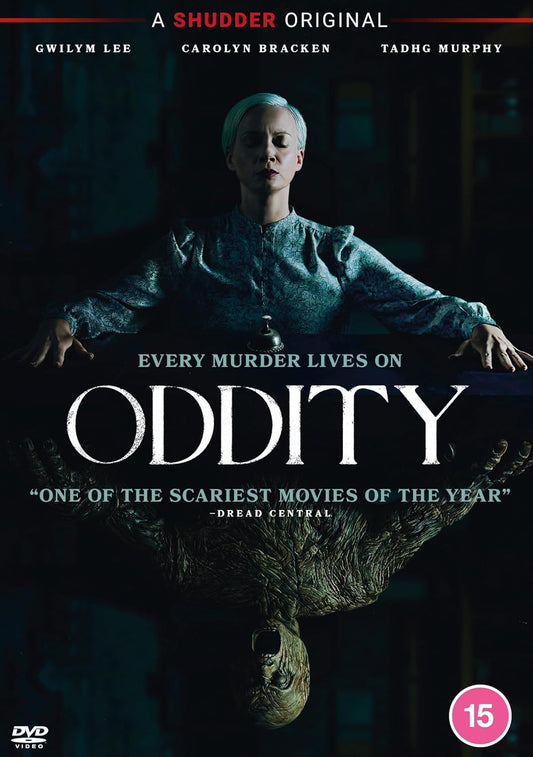 DVD cover for the horror film Oddity featuring a woman and a grotesque figure.