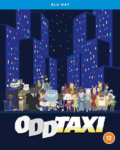 Oddtaxi Blu-ray cover featuring animal characters in a nighttime city scene.