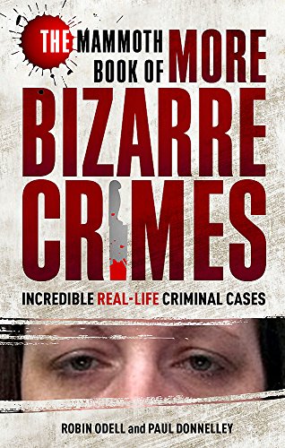 Book cover: “The Mammoth Book of More Bizarre Crimes” with a knife image.