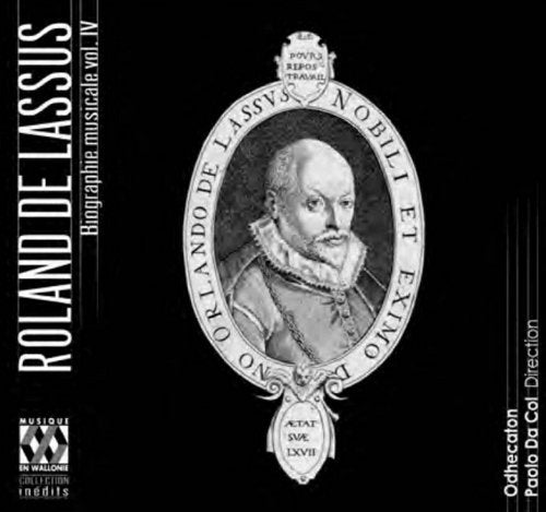 Black album cover with white text and ornate illustration of a man's portrait.
