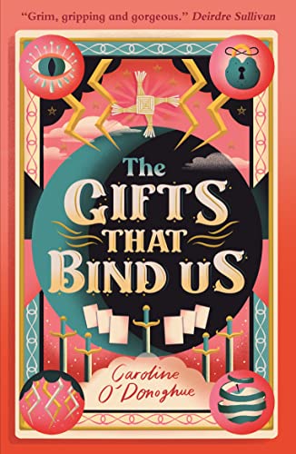 Book cover: ornate design with eye, swords, and title "The Gifts That Bind Us".