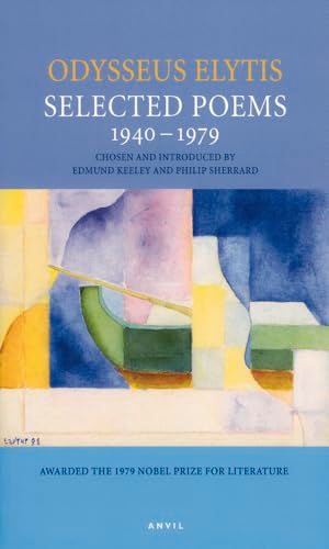 Book cover: “Odysseus Elytis: Selected Poems 1940-1979” with abstract art.