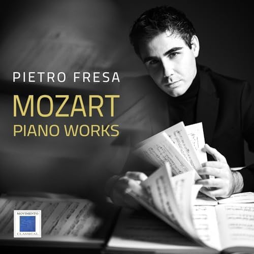 Classical music CD cover featuring a man with sheet music.