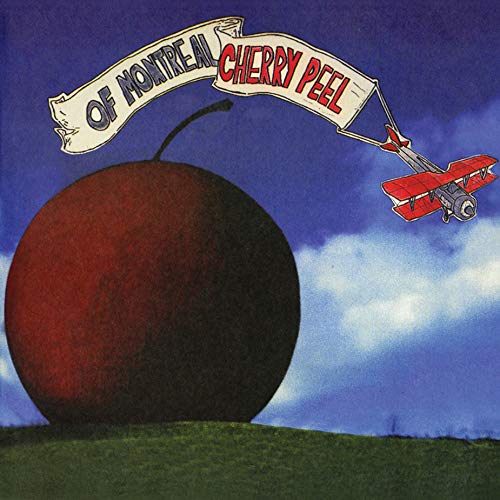 Album cover: large red apple, small red biplane, blue sky, green grass.