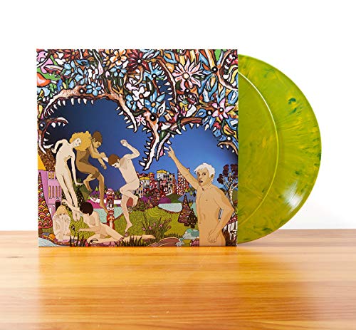 Of Montreal album cover with figures and a green vinyl record.