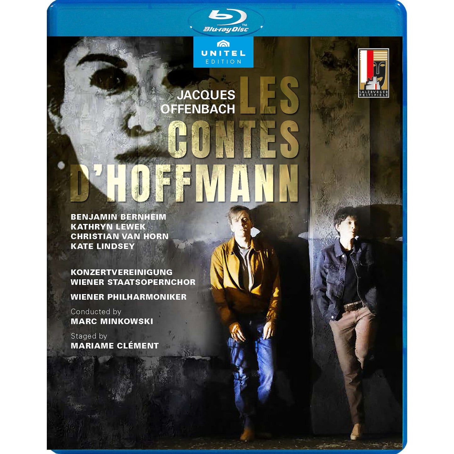 Blu-ray cover for Offenbach’s *Les Contes d’Hoffmann* opera, featuring performers’ portraits.