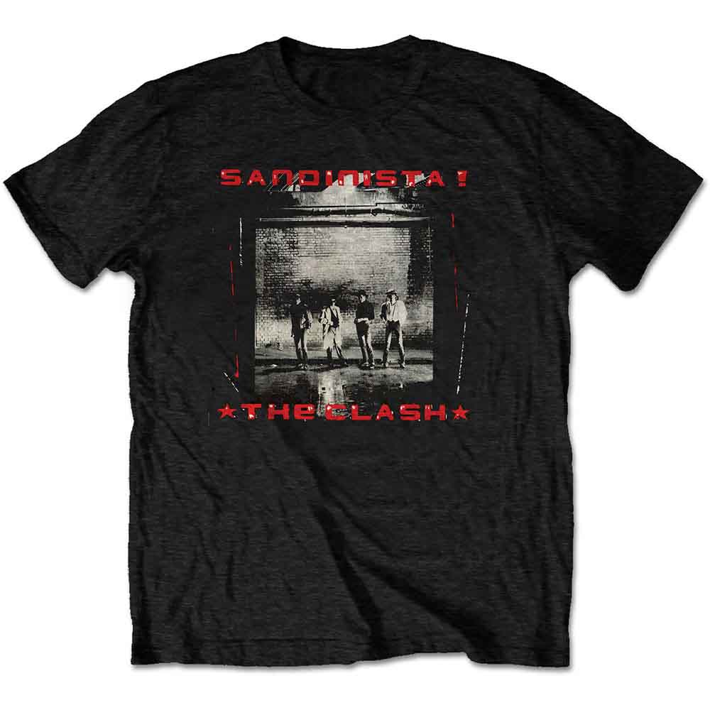 Black medium t-shirt featuring The Clash band logo, barcode included.