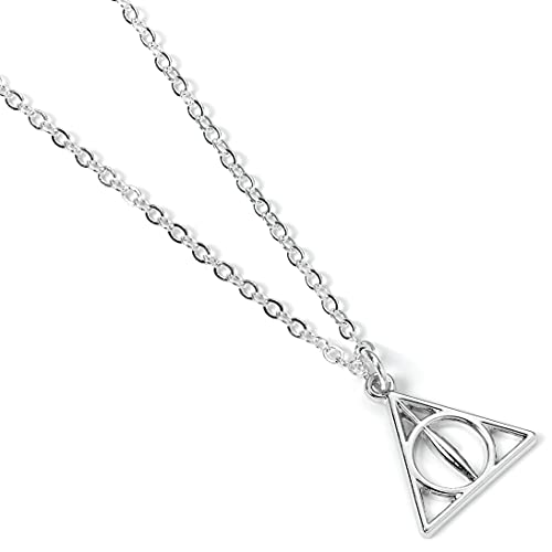 Silver necklace with a triangular pendant featuring a circle and line.