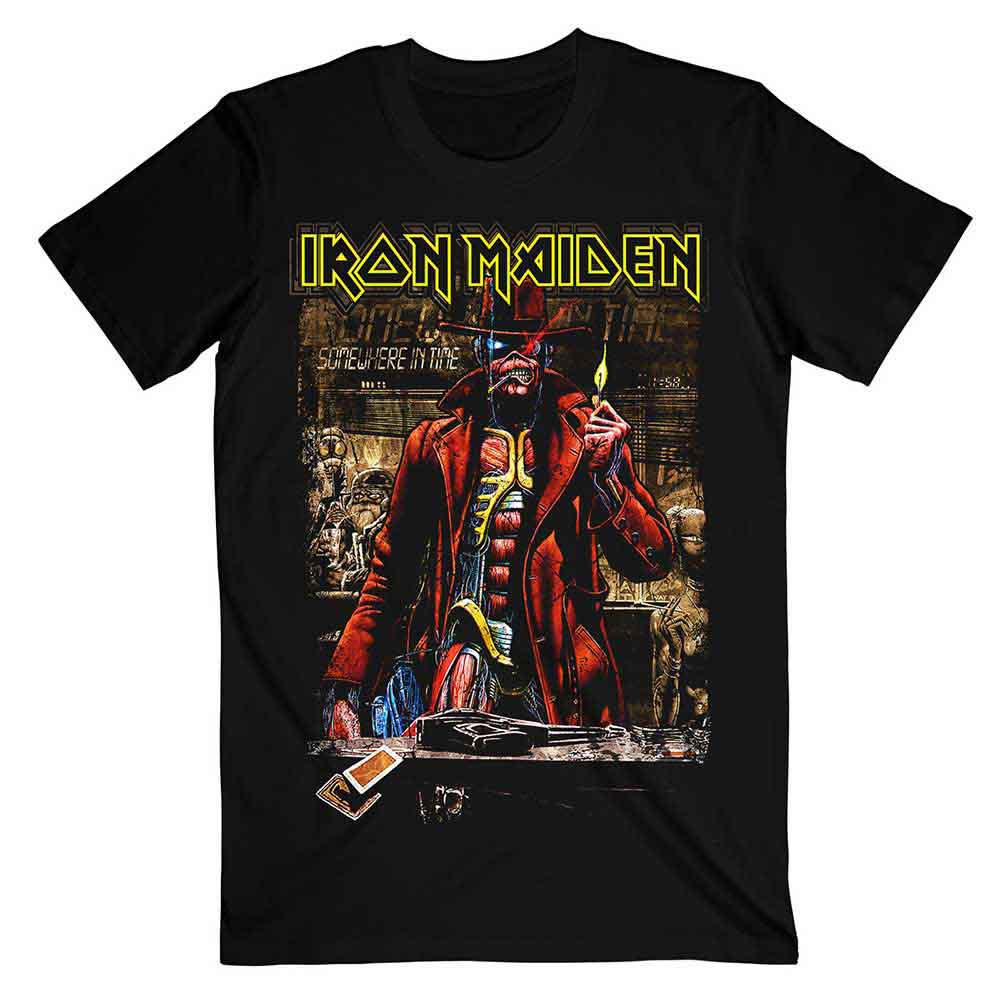 Black t-shirt featuring Iron Maiden’s “Stranger in a Strange Land” artwork.
