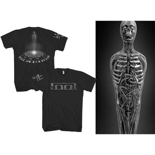 Black t-shirt with white “TOOL” logo and small text on sleeve.