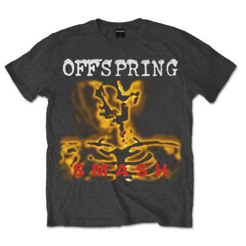 Grey short-sleeved t-shirt with "Offspring" and "Smash" album art.