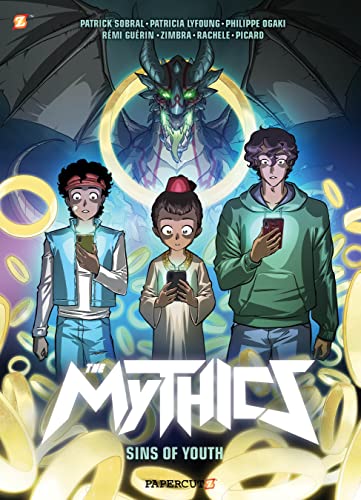 Comic book cover featuring a dragon, two girls, and a boy with phones.