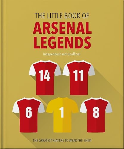 Book cover: "The Little Book of Arsenal Legends" with football jerseys.