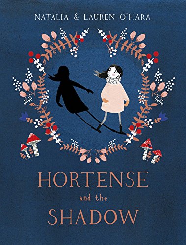 Book cover: girl with shadow, floral wreath, and mushrooms illustration.
