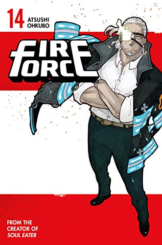 Cover of Fire Force volume 14, featuring a gray-haired man in a jacket.