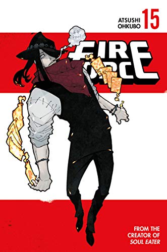 Fire Force volume 15 cover with a character holding flames and origami.