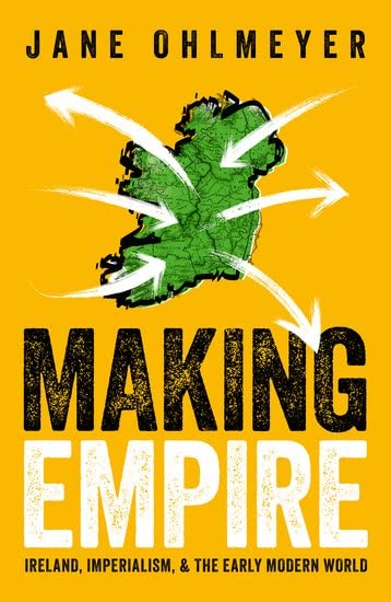 Book cover with a green map of Ireland, white arrows, and bold text on yellow.