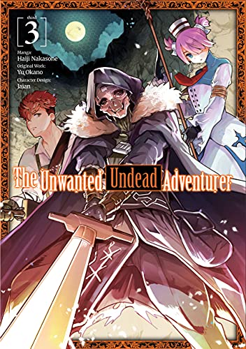 Manga cover featuring a skeletal adventurer and a young woman with purple hair.
