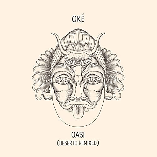 Detailed line drawing of a face with horns, for the album "Oasi (Deserto Remixed)".