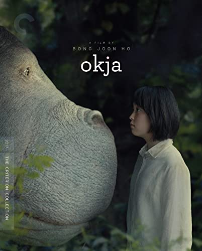 Girl gazes up at a large, gentle-looking animal in a forest.
