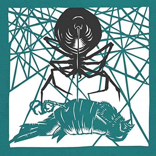 Turquoise vinyl record cover with a black spider and reclining figure.