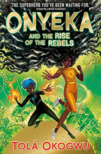 Book cover featuring two young superheroes with glowing powers against a green background.