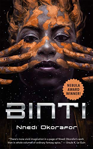Book cover featuring a person with orange markings on their face against a starry background.