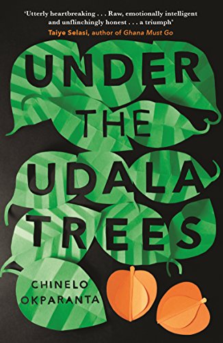 Book cover: "Under the Udala Trees" with green leaves and peaches.