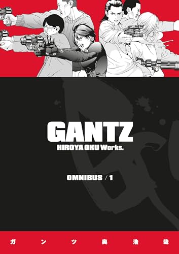 Gantz Omnibus Volume 1 cover featuring characters holding futuristic weapons against a red background.