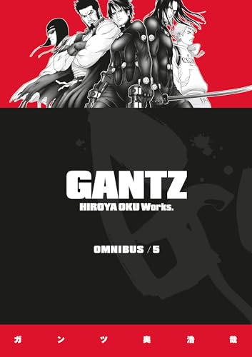 Cover of Gantz Omnibus Volume 5 featuring five characters against a red and black background.