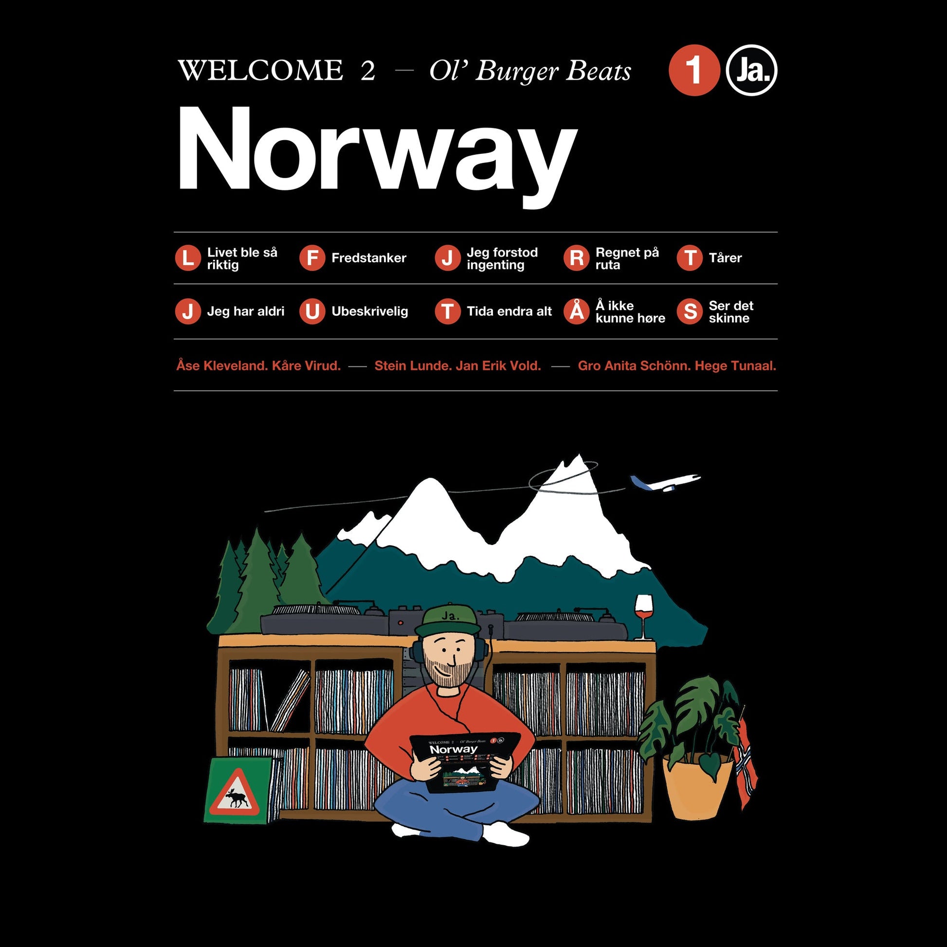 Vinyl record cover for "Ol' Burger Beats - Welcome 2 Norway" with landscape art.