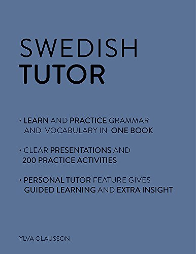 Blue cover of "Swedish Tutor" grammar and vocabulary workbook.