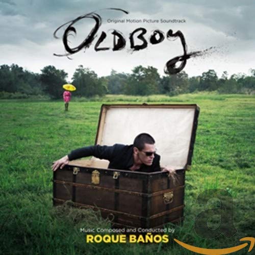 Oldboy soundtrack CD cover: man emerging from a wooden chest in a field.