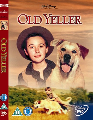 DVD cover for "Old Yeller" featuring a boy and a dog.