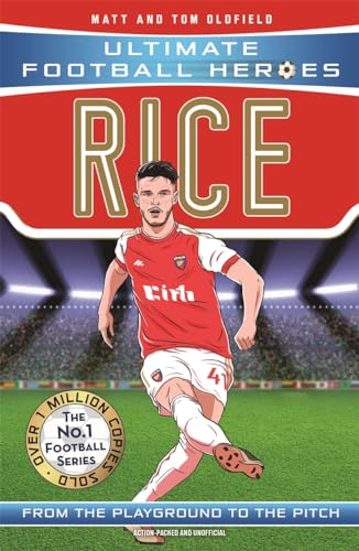 Book cover illustration of Declan Rice playing football in a stadium.