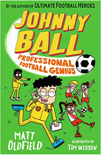 Book cover featuring cartoon boy with soccer ball and players.