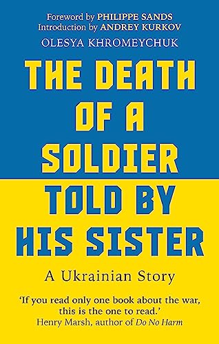 Book cover: "The Death of a Soldier Told by His Sister," blue and yellow.
