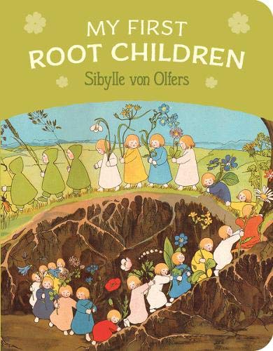 Book cover illustration showing children in colorful clothing emerging from the earth into fields.