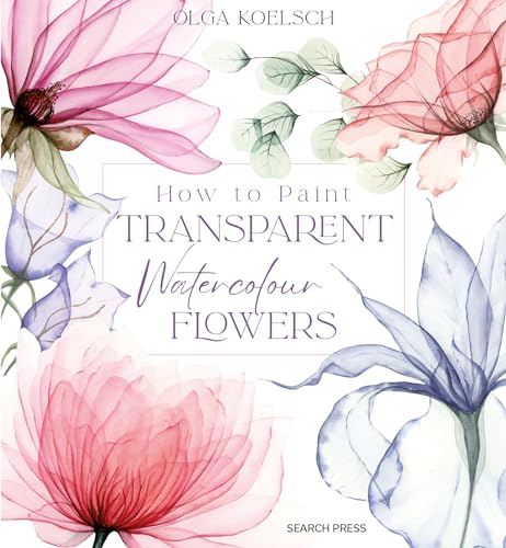 Book cover titled How to Paint Transparent Watercolour Flowers with delicate, translucent floral illustrations.