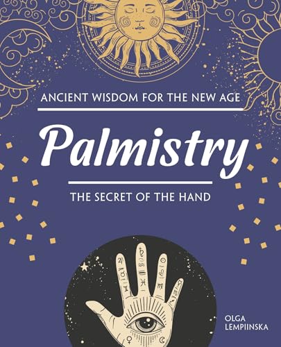 Book cover with a purple background, sun and moon illustrations, and a palmistry hand.