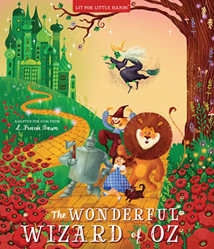 Wizard of Oz characters on the Yellow Brick Road, illustrated cover.