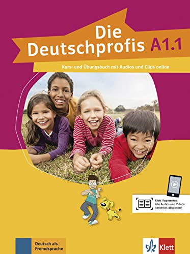 German language textbook cover, A1.1 level, with diverse children smiling.