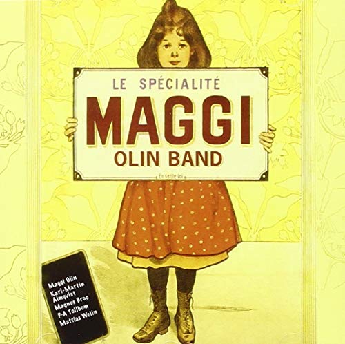 Vintage-style CD cover featuring a young girl holding a sign reading "Maggi Olin Band.
